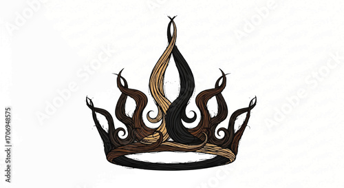 Crown made of hair strands, brown and black, on white background.