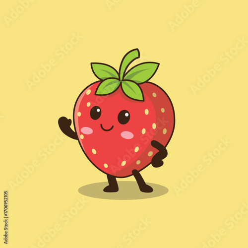 A fun and lovable strawberry character concept that combines vibrant colors with a kawaii style, making it ideal for mascots, logos, and packaging.