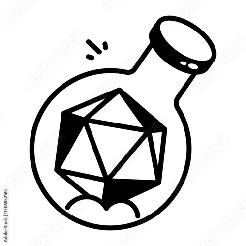 Hand drawn style icon showing polyhedral dice

