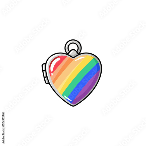 Colorful Rainbow Heart Locket Charm Vector Illustration.