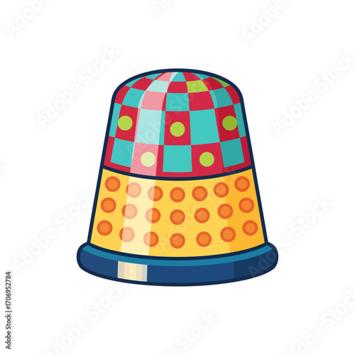 Colorful Thimble with Checkered Top and Dots.