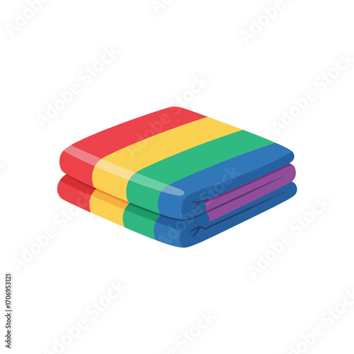 Rainbow striped folded blanket stack.