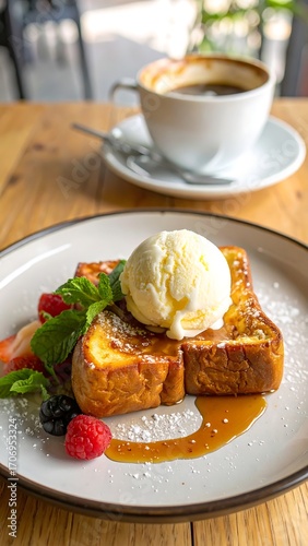 French toast with ice cream and berries