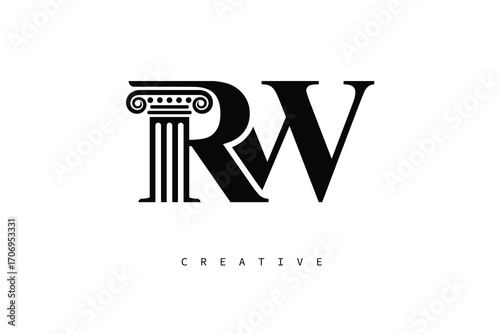RW Law Prime Monogram Logo Design Classic Column & Legal Symbol