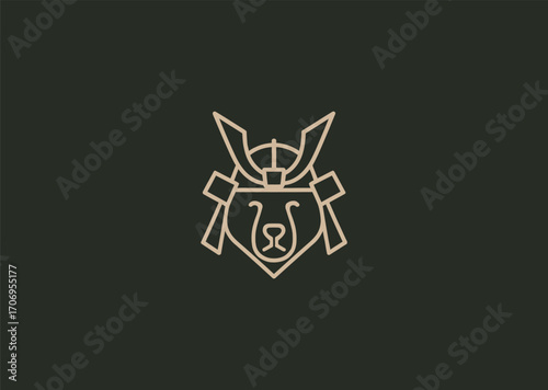 A logo of a bear wearing a samurai helmet, symbolizing strength, honor, and warrior spirit