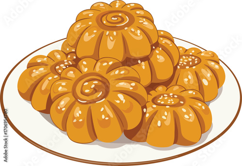 Flat Design Flower Shaped Pastry Dessert on Plate Culinary Illustration