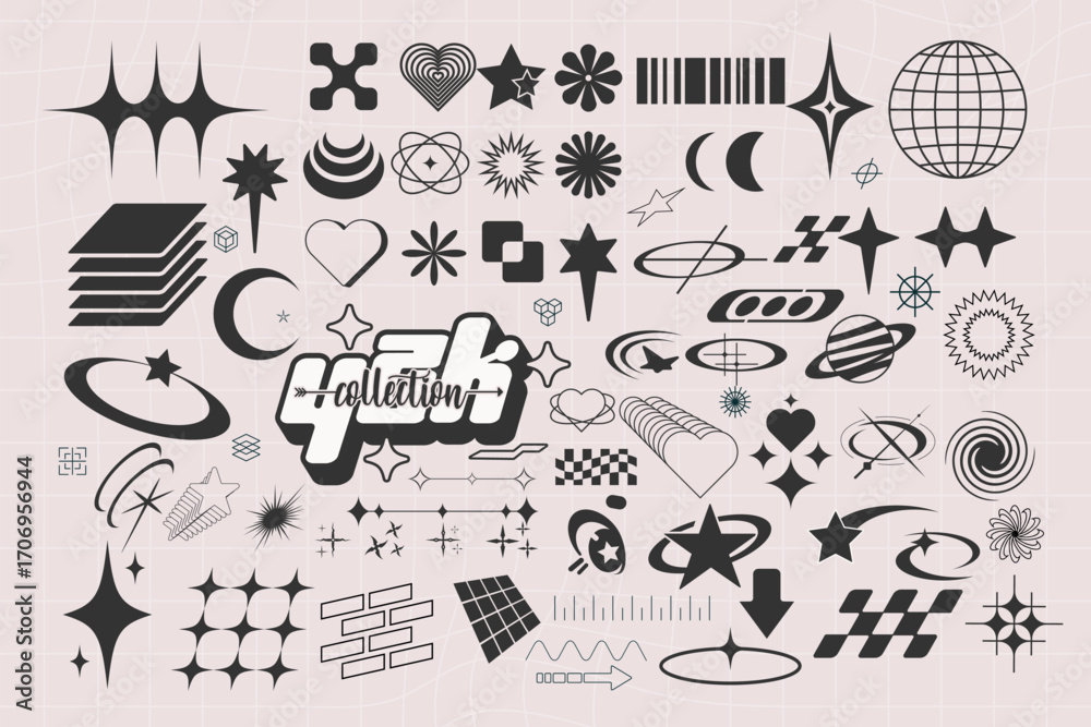 Fototapeta premium Retro Y2K Elements Pack | Digital Stickers & Aesthetic Vector Shapes