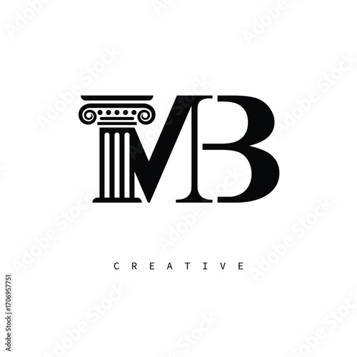 MB Law Prime Monogram Logo Design Classic Column & Legal Symbol