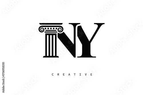 NY Law Prime Monogram Logo Design Classic Column & Legal Symbol