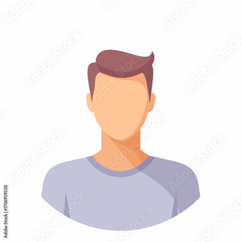 Simple illustration of a man's head and shoulders with brown hair and a blue shirt