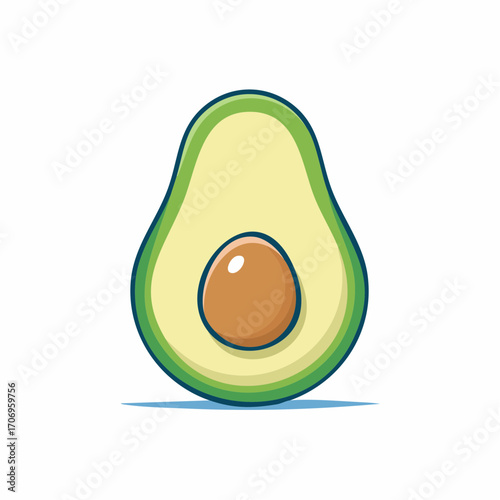 Vibrant green avocado half illustration, clearly showing the seed, a fresh and natural produce item, embodying healthy nutrition and a delicious food concept words