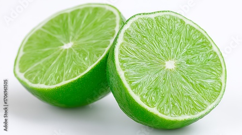 Two halves of a fresh vibrant lime, juicy and green, for cooking and refreshing beverages