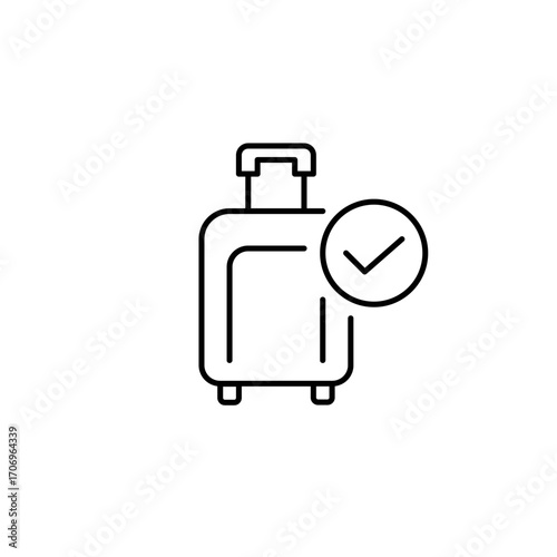 Travel luggage and checkmark. Tip ready, insurance and safety tips. Pixel perfect, editable stroke vector icon