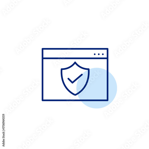 Safe browsing, certified site, protected data, validated online presence. Pixel perfect, editable stroke vector icon
