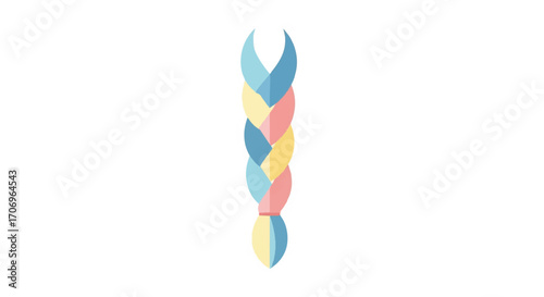 Colorful braided hair design on a white background, symbolizing National hair Day with vibrant blue, pink, and yellow hues.