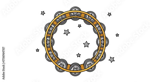 Illustration of a tambourine with stars on International music Day with a vibrant and lively mood.