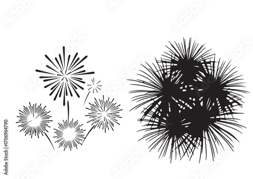 Vector Set of Fireworks – Colorful Exploding Fireworks Bursts Collection in Flat Vector Style, Festive Celebration Elements for Holiday Parties, New Year, Independence Day, Weddings, Festivals