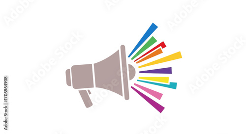 Flat lay illustration of a megaphone with colorful sound waves on a clean white background, symbolizing International music Day.