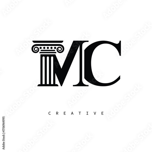 MC Law Prime Monogram Logo Design Classic Column & Legal Symbol
