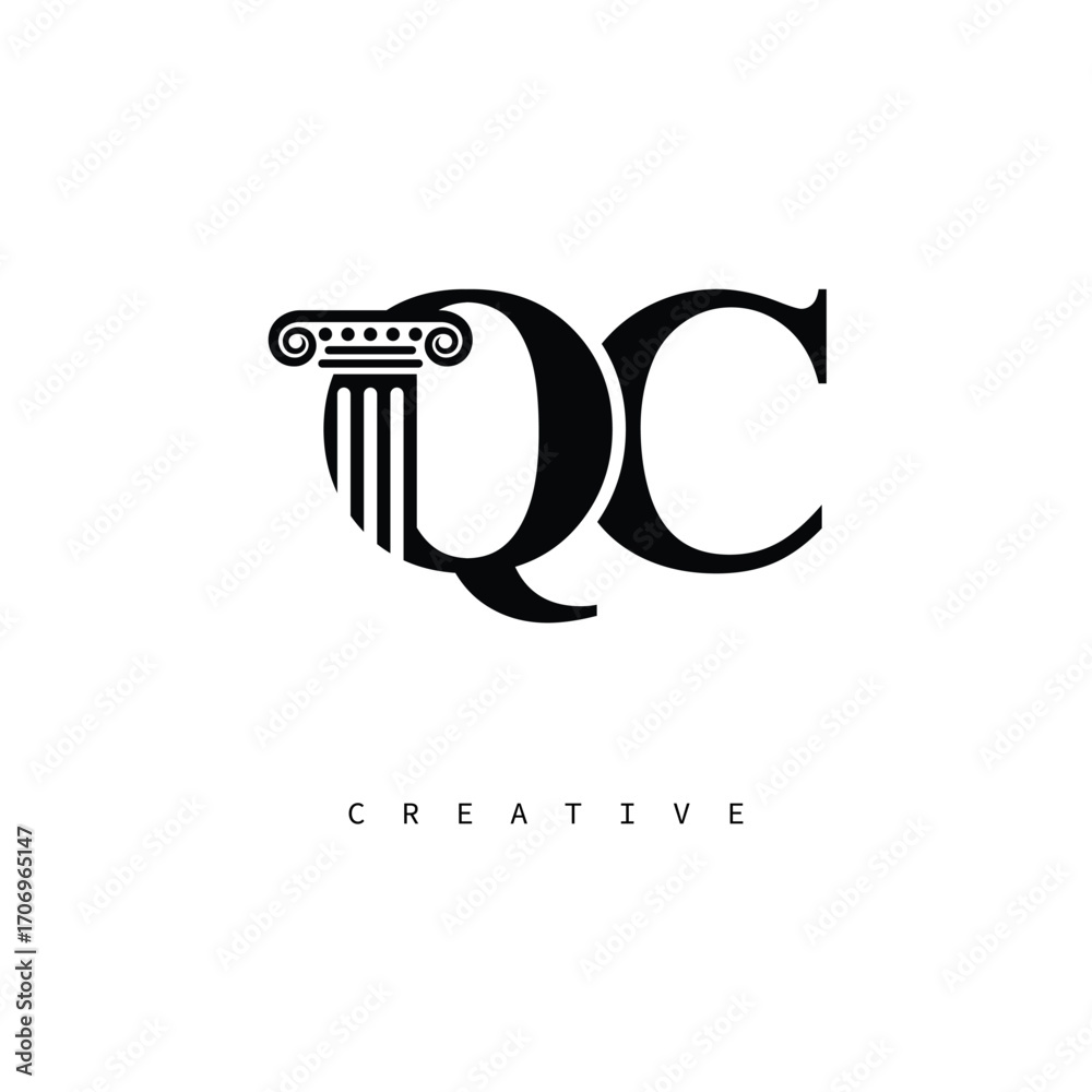 Obraz premium QC Law Prime Monogram Logo Design Classic Column & Legal Symbol