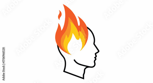 Illustration of a human head in profile with flames rising from the top, symbolizing National Hair Day on a white background.
