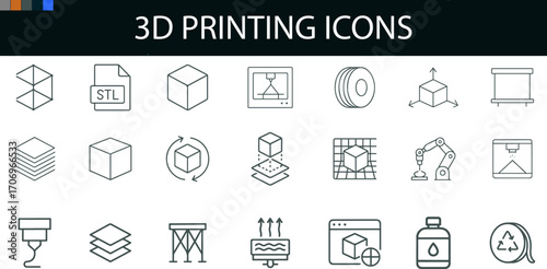 3D Printing Icon Set for STL Files, Filament Tools, and Additive Manufacturing UI Design