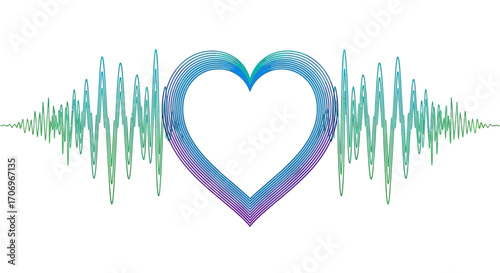 Vibrant heart-shaped waveform illustration with purple, blue, and green gradient hues on a clean white background, symbolizing International music Day.