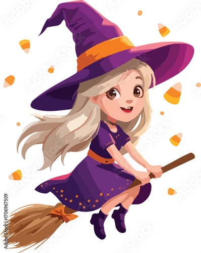 halloween witch with broom