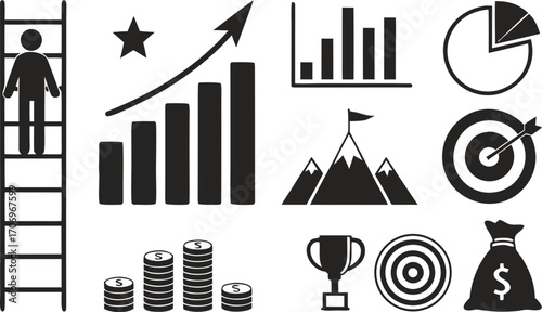 Business Growth and Success Icon Collection ladder