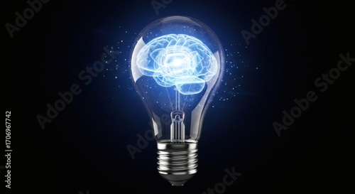 Brainstorming Concept With Glowing Brain Inside Lightbulb