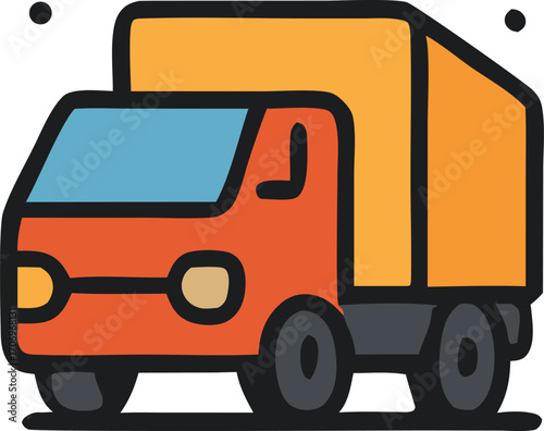 Transport orange delivery truck presents efficient logistical solutions. Ideal for transportation, delivery, logistics, and shipping industry concepts and designs.