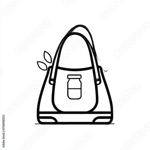 Tote bag with bottle outline icon, black and white, representing reusable shopping and hydration