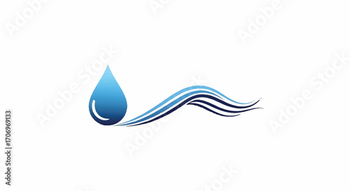 A blue water droplet logo with wavy lines on a white background, symbolizing National hair Day with a calming and serene mood.