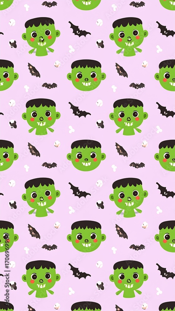 Naklejka premium Cute monster Halloween pattern