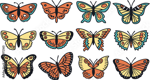 Twelve Colorful Stylized Butterflies With Intricate Patterns