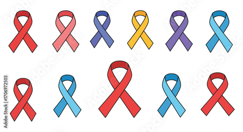 colorful ribbons arranged neatly in two rows