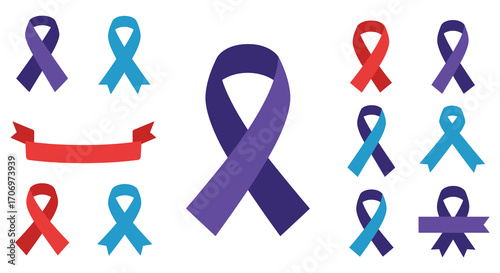 various colored awareness ribbons displayed prominently together