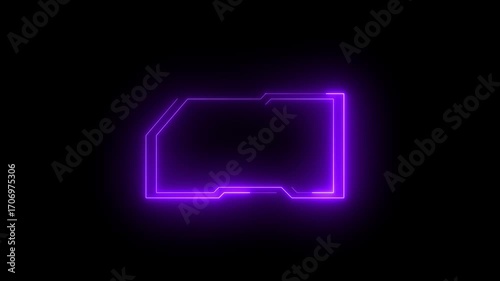 Glowing neon technological purple color HUD template callout animation. Neon purple motion graphics of hud callout icon on black background. 4k motion video