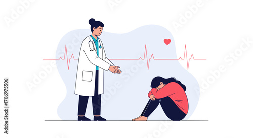 Compassionate healthcare professional offering support and empathy to a troubled individual in distress