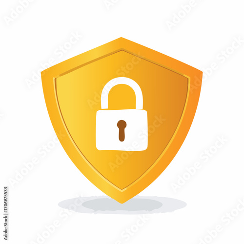 Secure your data with a golden shield and white padlock for top-notch protection online