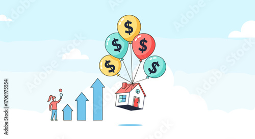 Visualizing financial growth and economic prosperity through upward trends and floating assets