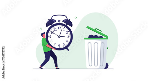 Illustrating the concept of wasting time or discarding unproductive tasks and focusing on efficient time management strategies for better productivity outcomes