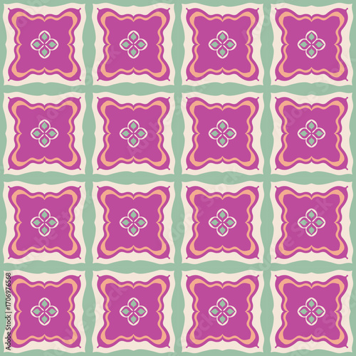Pink Fuchsia Classic Geometric Tile Pattern