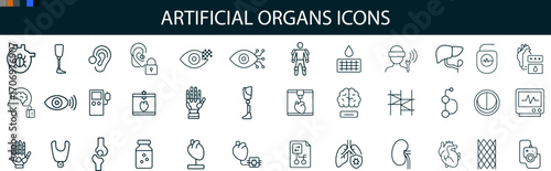 Artificial Organs & Medical Device Icons – Minimal Line Art for Healthcare, Prosthetics, and Bioengineering