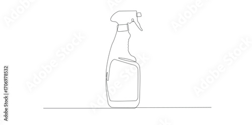Cleaning Spray Bottle, One Line Art, Vector Illustration