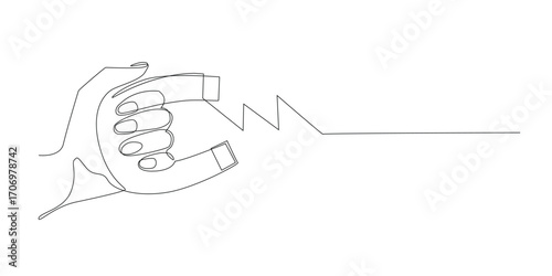 Magnet Continuous Line Vector with Hand.