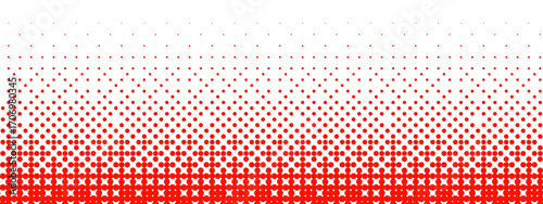 Red bitmap gradient texture. Fading pixelated 8 bit gradation pattern. Repeating dotted dither halftone background. Red vanishing comic pop art overlay backdrop. Raster video game wallpaper. Vector