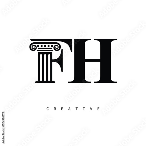 FH Law Prime Monogram Logo Design Classic Column & Legal Symbol