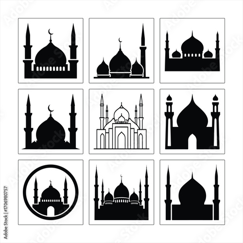 Islamic Mosque Silhouette Vector Set For Ramadan Kareem And Eid Mubarak Celebrations Design