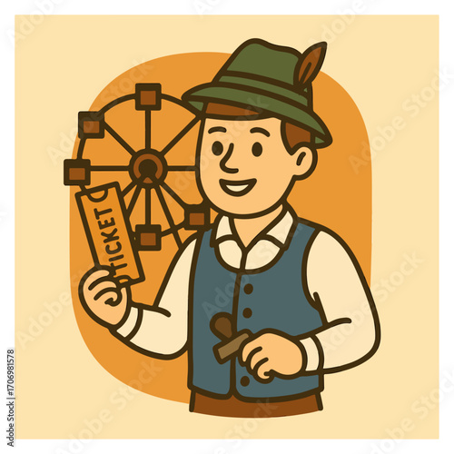 Oktoberfest Vendor with Beer & Ferris Wheel – Bavarian Costume Mascot